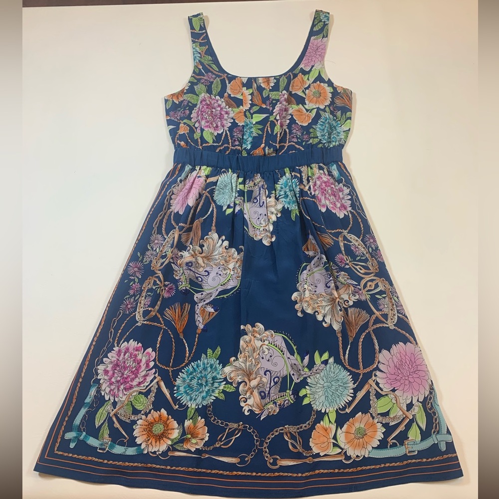 Anthropologie Moulinette Soeurs Mabel Floral Blue Silk Dress XS (L) - Picture 7 of 12